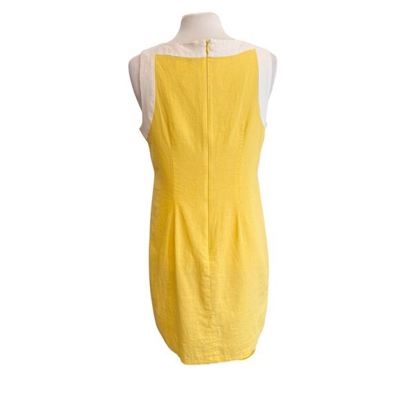 Jessica J Howard Sleeveless Linen Yellow White Shift Dress 12 Wide Lace Preppy - Picture 12 of 13